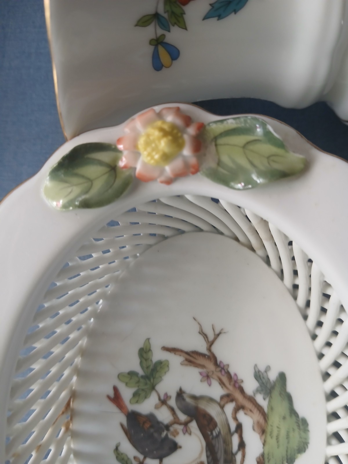 Herend Rothchild Bird 5.5″ woven basket 7379 + other Herend 2.6″ bud vase
