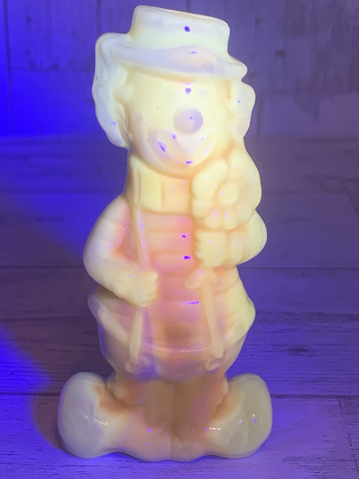 Boyd Glass Virgil Two Faced Happy Sad Clown Yellow Custard Slag Glass UV Glow