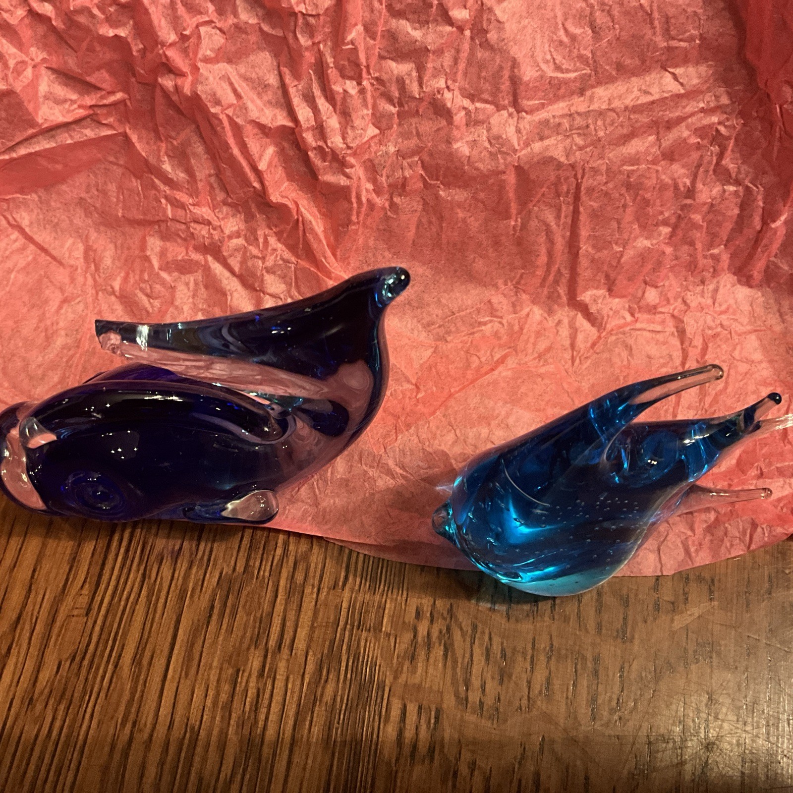 2 Lot Murano Italy v. Nason C Handblown Art Glass Fish Figurines Blue