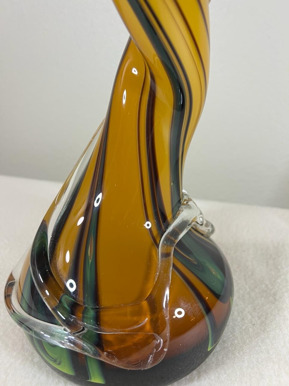 Curved Art Glass Vase, Hand Blown, Snake, 20″