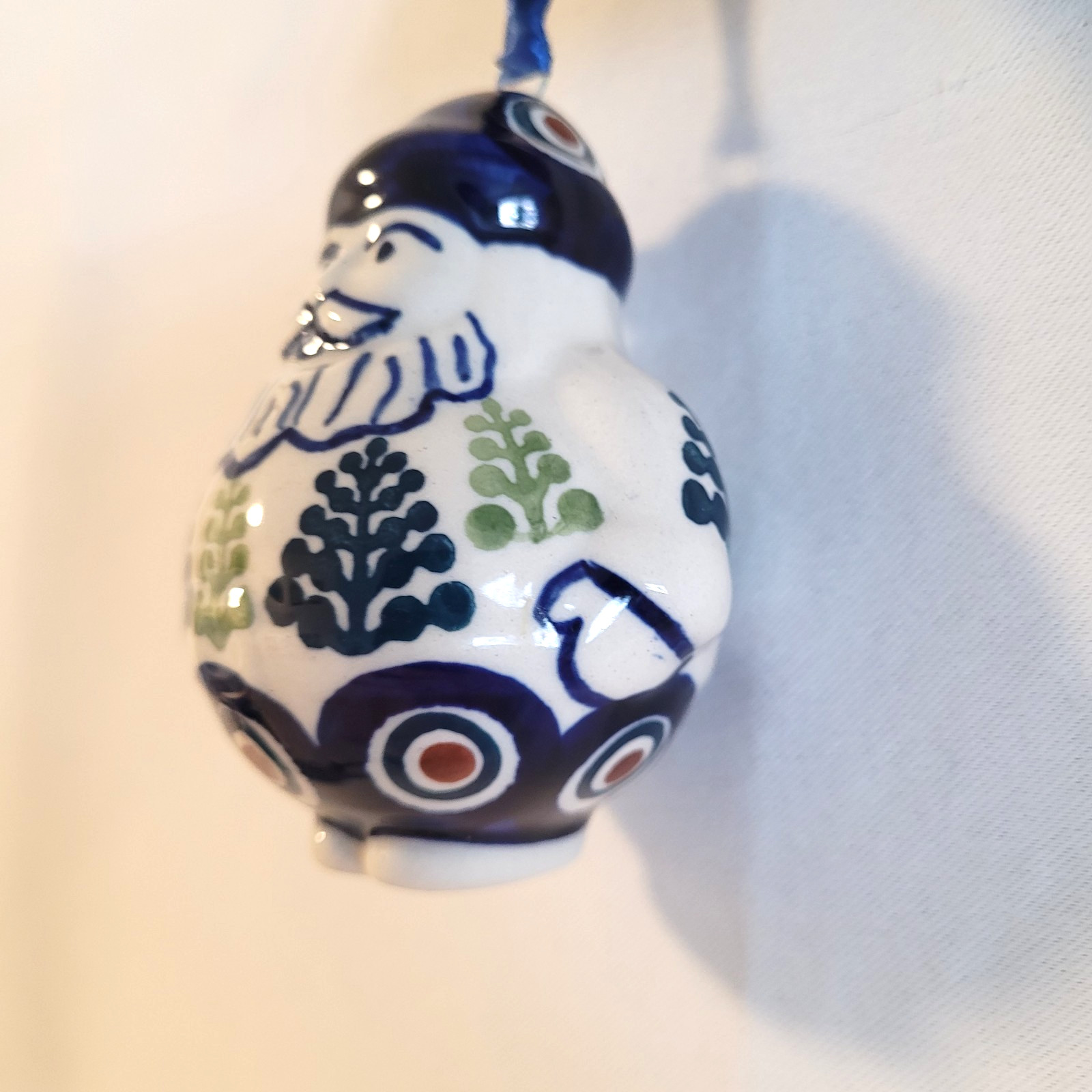 Manufaktura Polish Pottery Ceramic Ornament Christmas Santa with Trees NWT