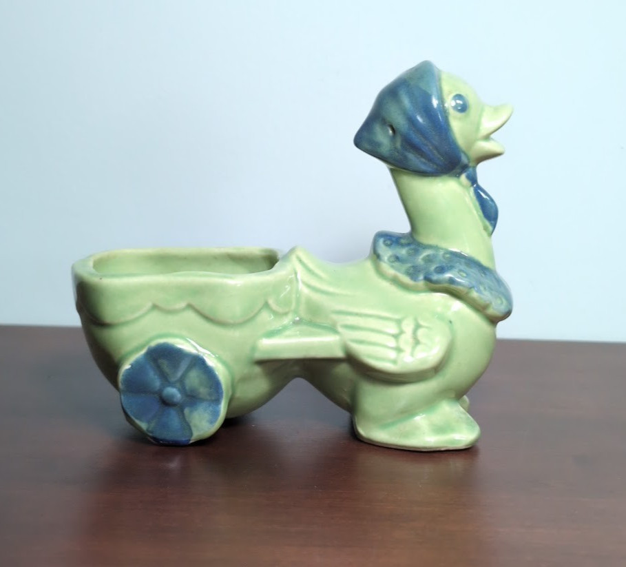 Vtg SHAWNEE Anthropomorphic Mother Goose w/ Cart Duck Planter Baby Nursery USA
