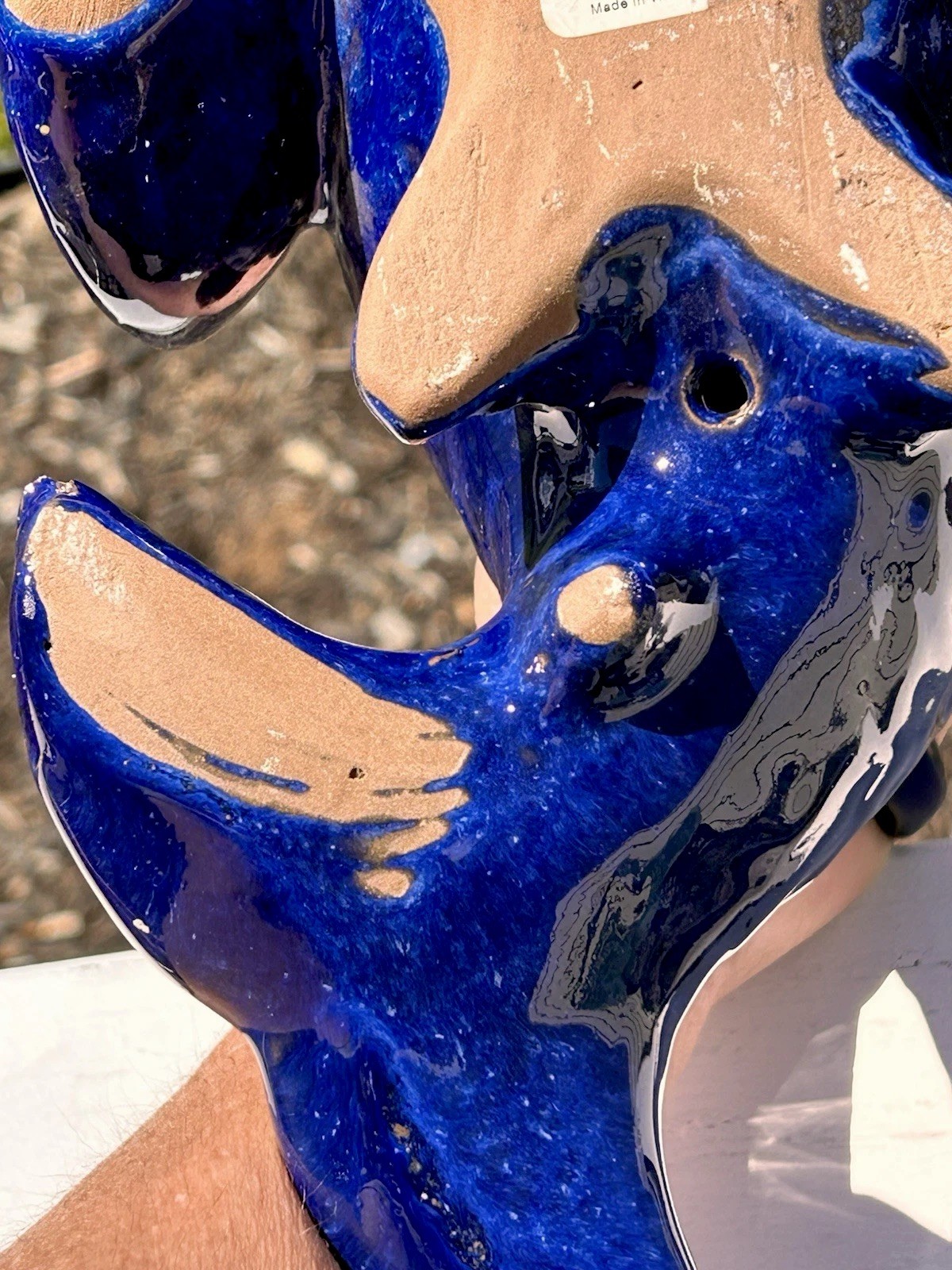 Art Pottery Cobalt Blue Fish Koi Sculpture Garden Decor World Market Approx 12”L