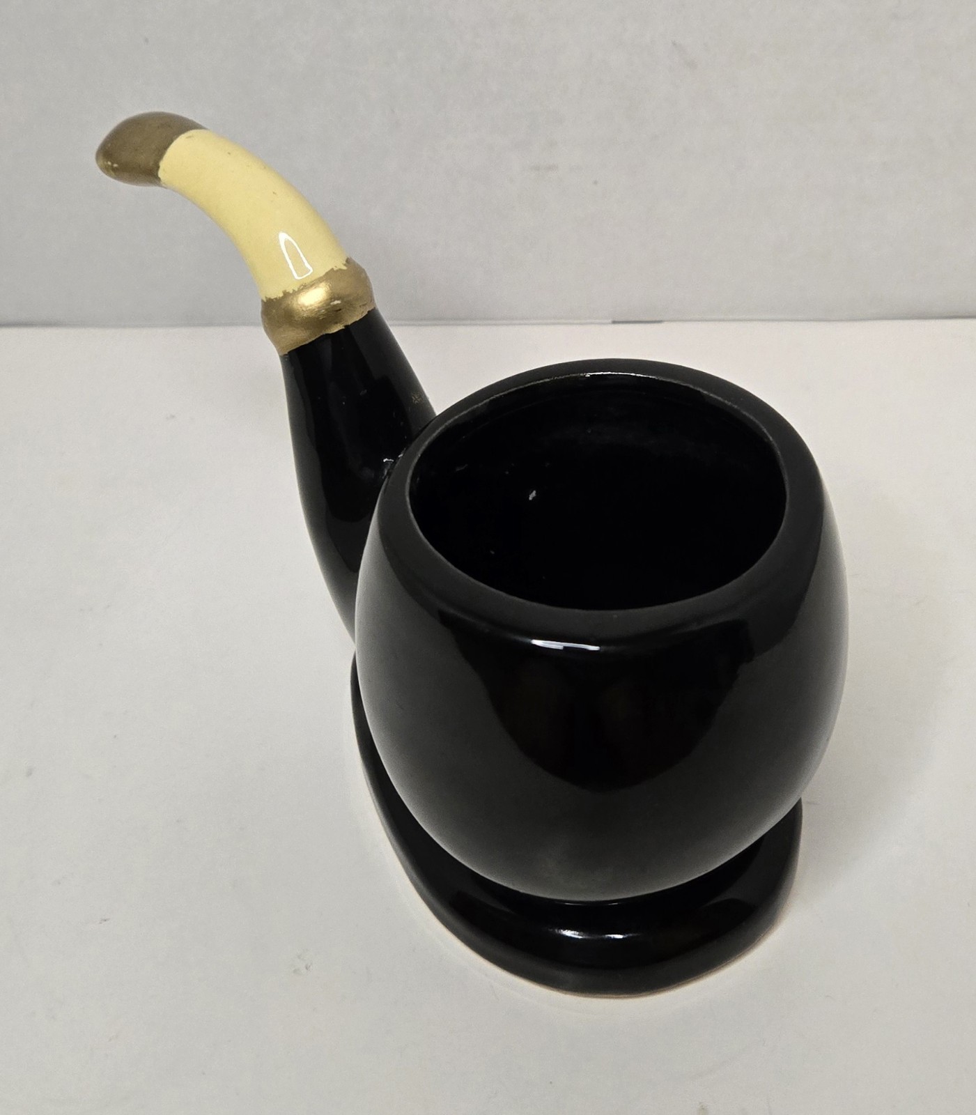 Tobacco Pipe Shaped Vintage Black Ceramic Planter Ashtray Multi-purpose Use