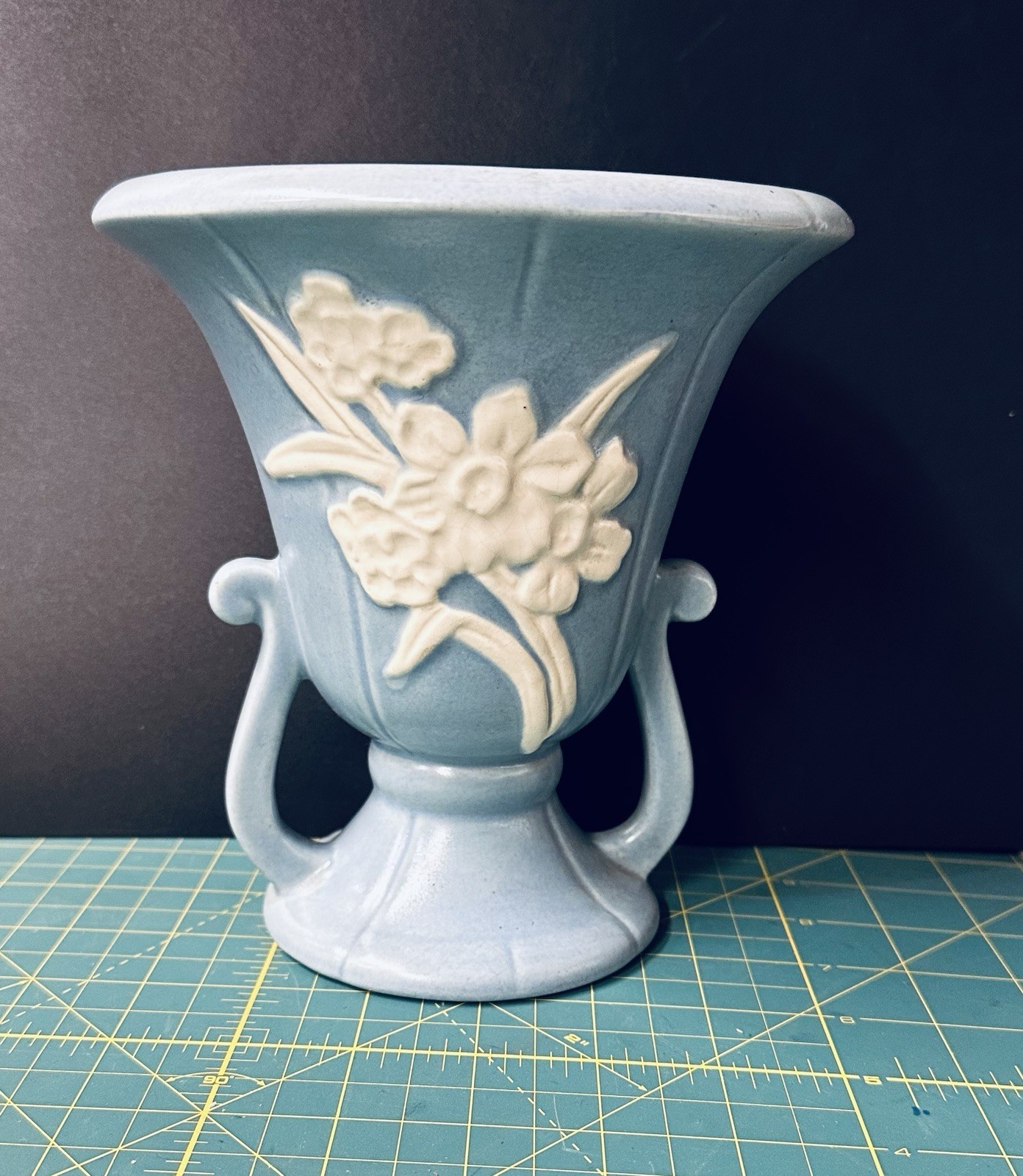 Weller Art Pottery Vase Vintage 1930’s Blue White Cameo Art Deco Period