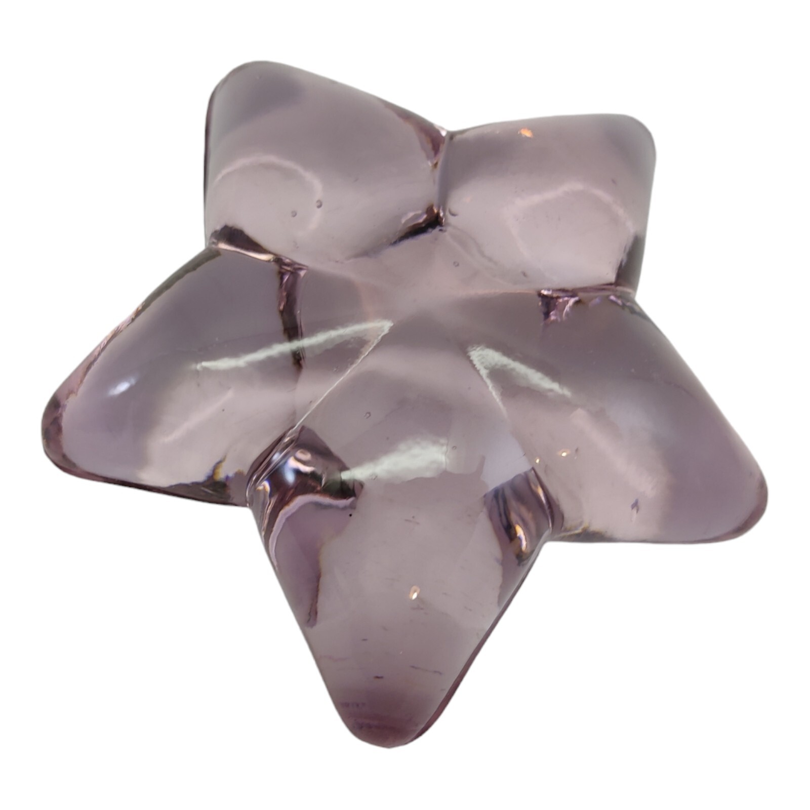 Art Glass Purple Amethyst Star Shaped Paperweight Rounded Top Polished Bottom