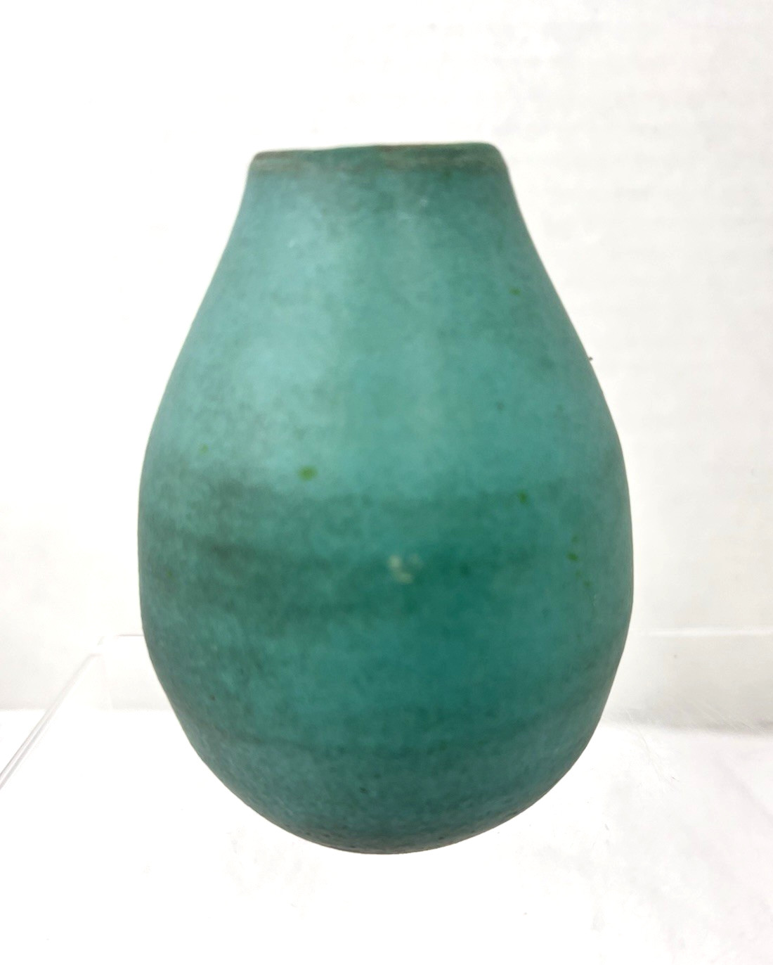 Matte Green Vase Vessel Pottery Hand Thrown CED 2015 3 3/4 inches tall