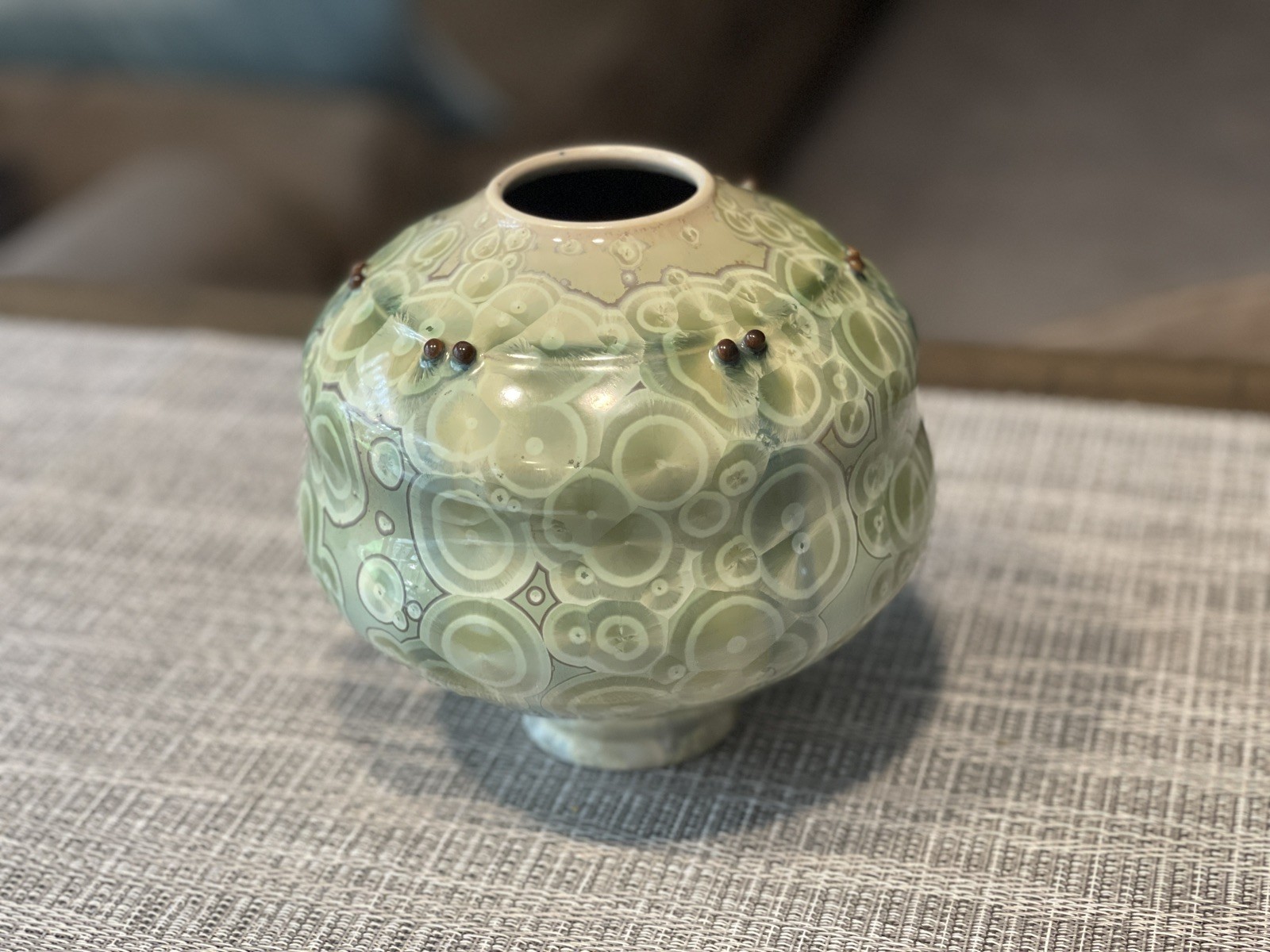 Glenn Woods Signed 2009 Studio Art Pottery Vase Green Blue Crystalline READ