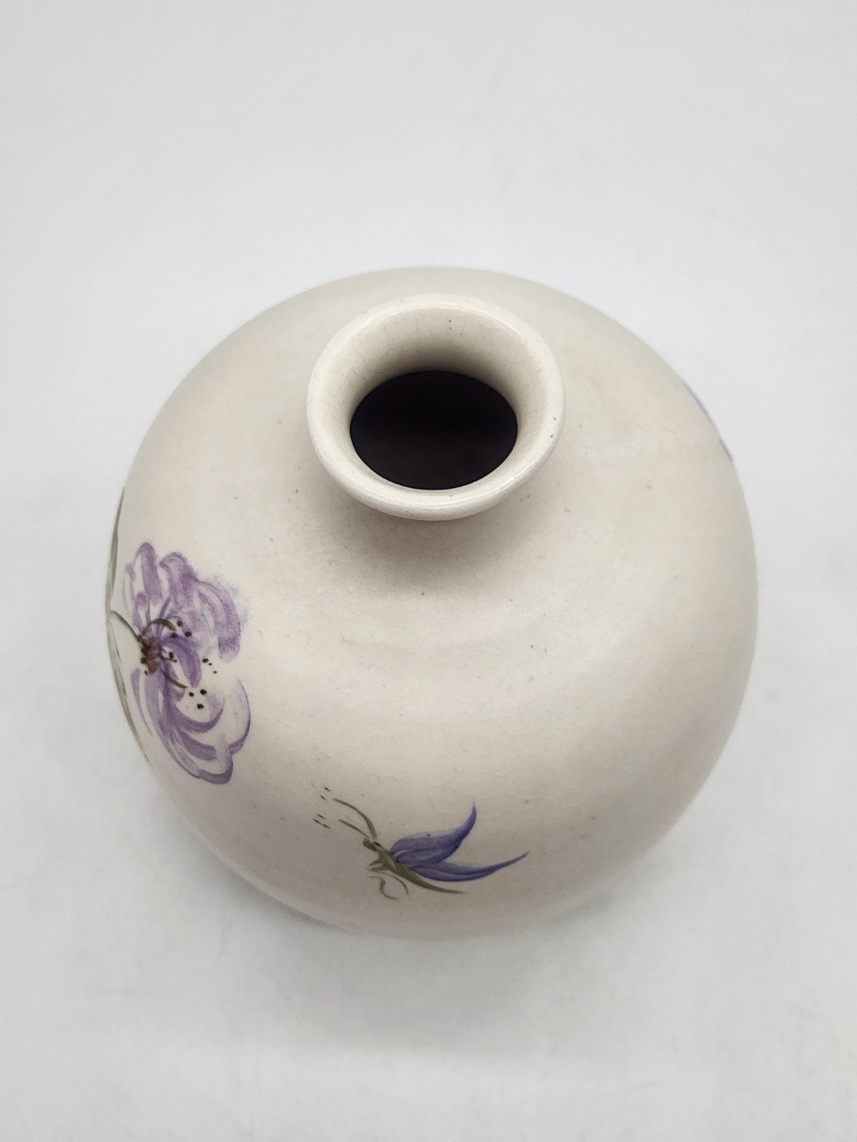 Hand Painted Studio Art Pottery Stoneware Vase Floral Butterfly Signed Karin