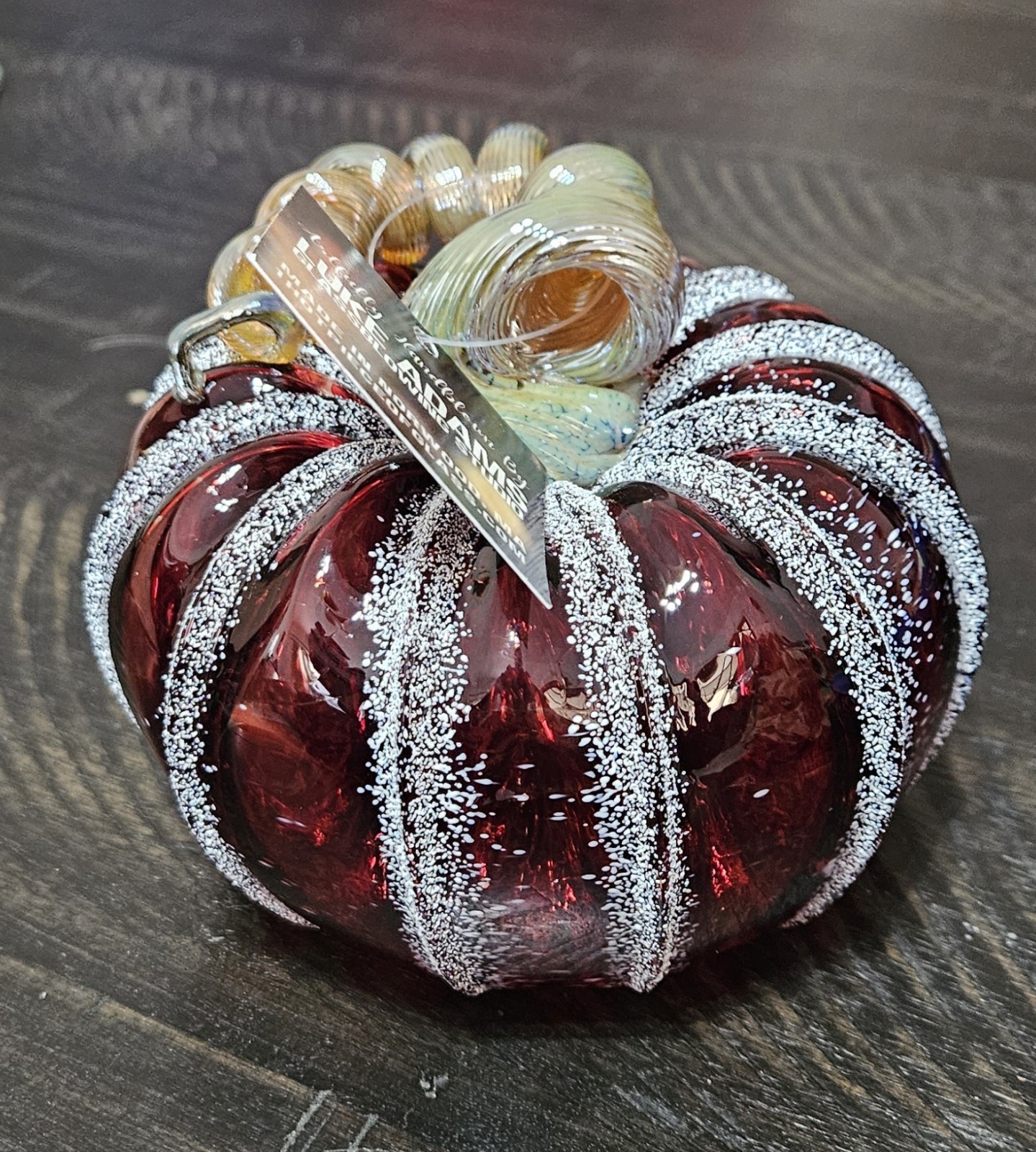 Luke Adams Glassblowing Studio White Frosted Cranberry Pumpkin, Squat Size