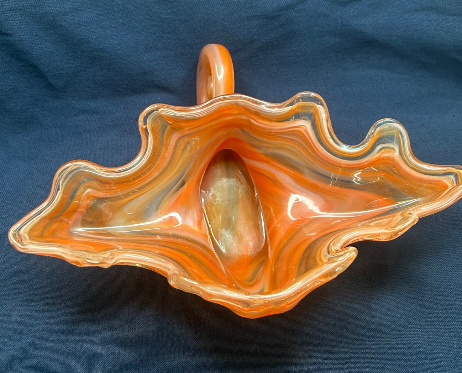 Vintage Orange Mid-Century Hand Blown Art Murano Cornucopia Flower with Swirl