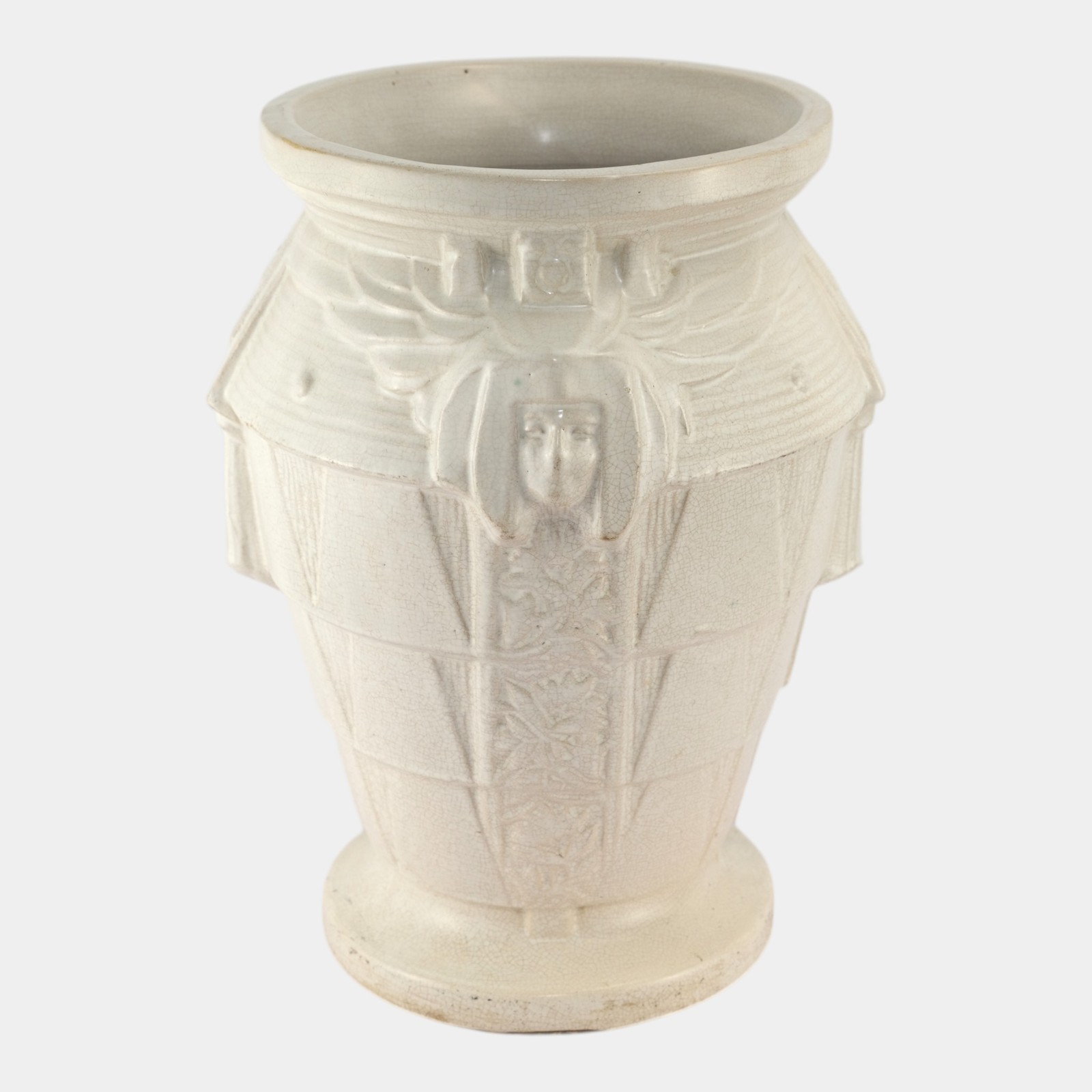 McCoy 1920s Art Deco Egyptian Revival Art Pottery White Sphinx Sand Jar Vase