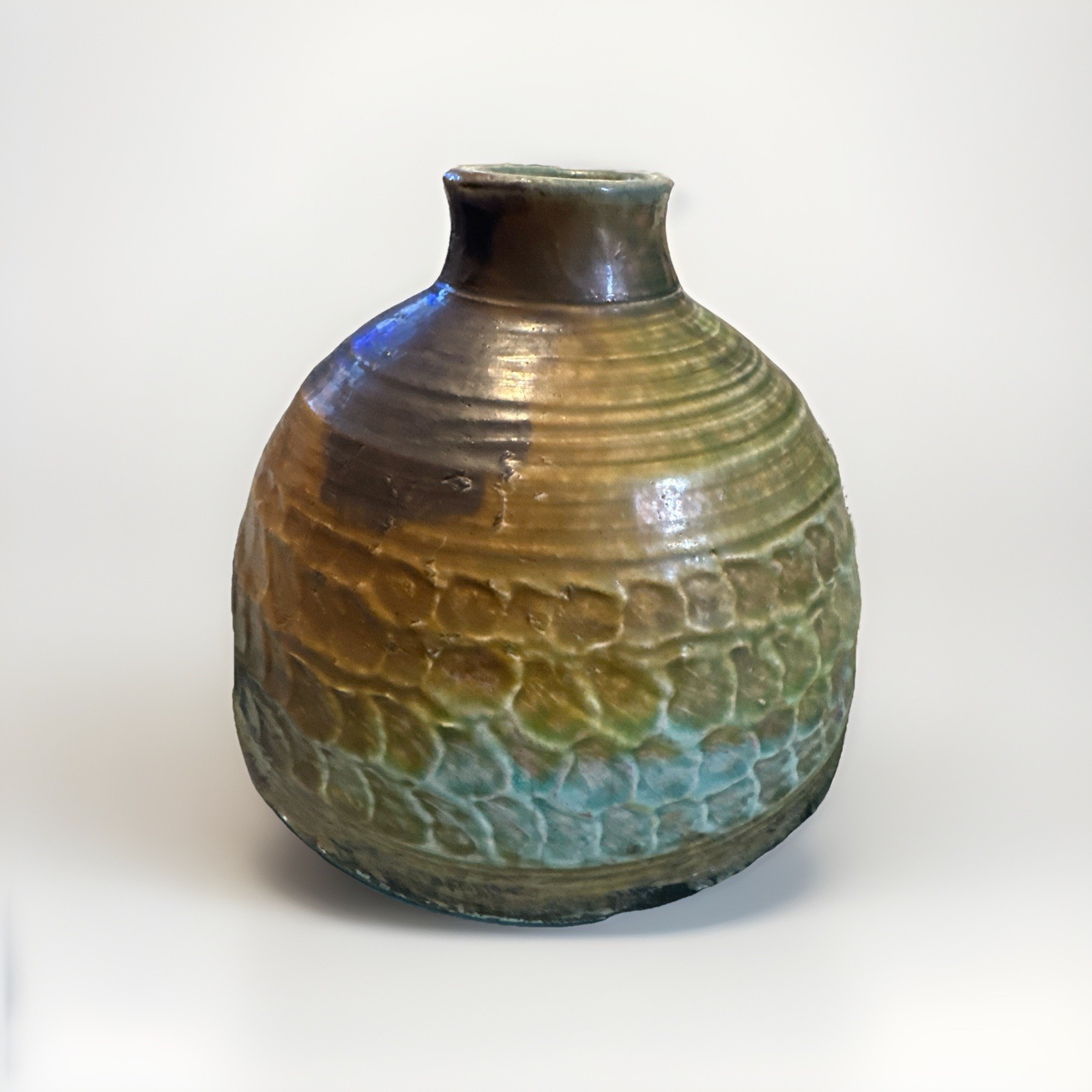 Studio Art Pottery Raku Glaze Vintage Vase Hand Thrown Vessel Stoneware Signed