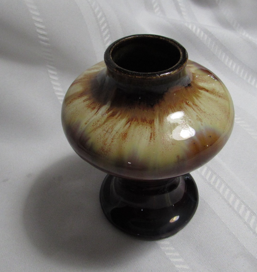 Small MCM Brown Mottled Drip Glaze Belgium Pottery Vase 4 1/4″ Tall