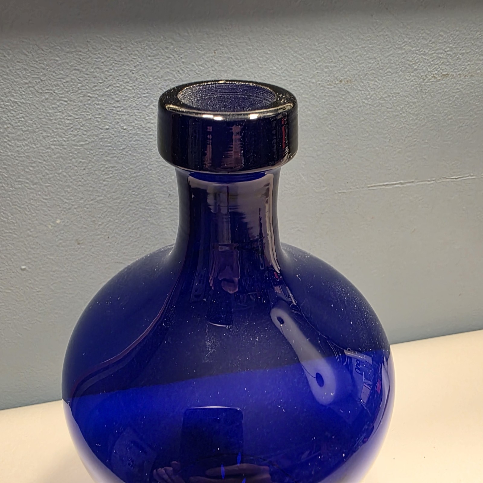 Vintage Large Cobalt Blue & Clear Glass VASE 9.5 Inches Tall
