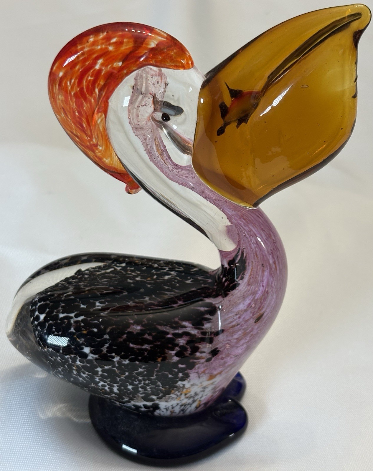 Art Glass Pelican Bird with Fish in Mouth Beak Sculpture Figurine * Hand blown