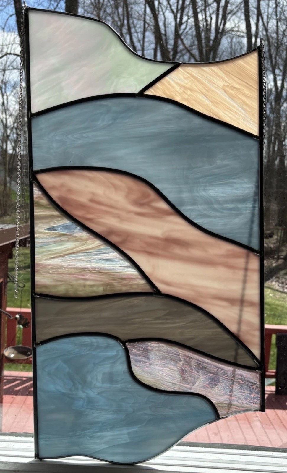 4 Vintage Leaded Stained Glass Hanging Window Panels Iridescent Mosaic Puzzle