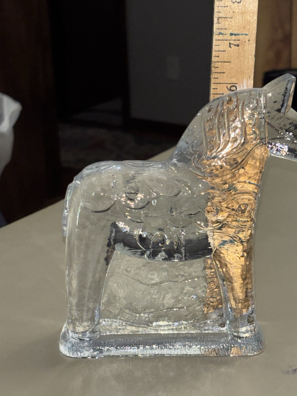 Swedish Lindshammar Sweden Art Clear Glass Dala Horse Paperweight
