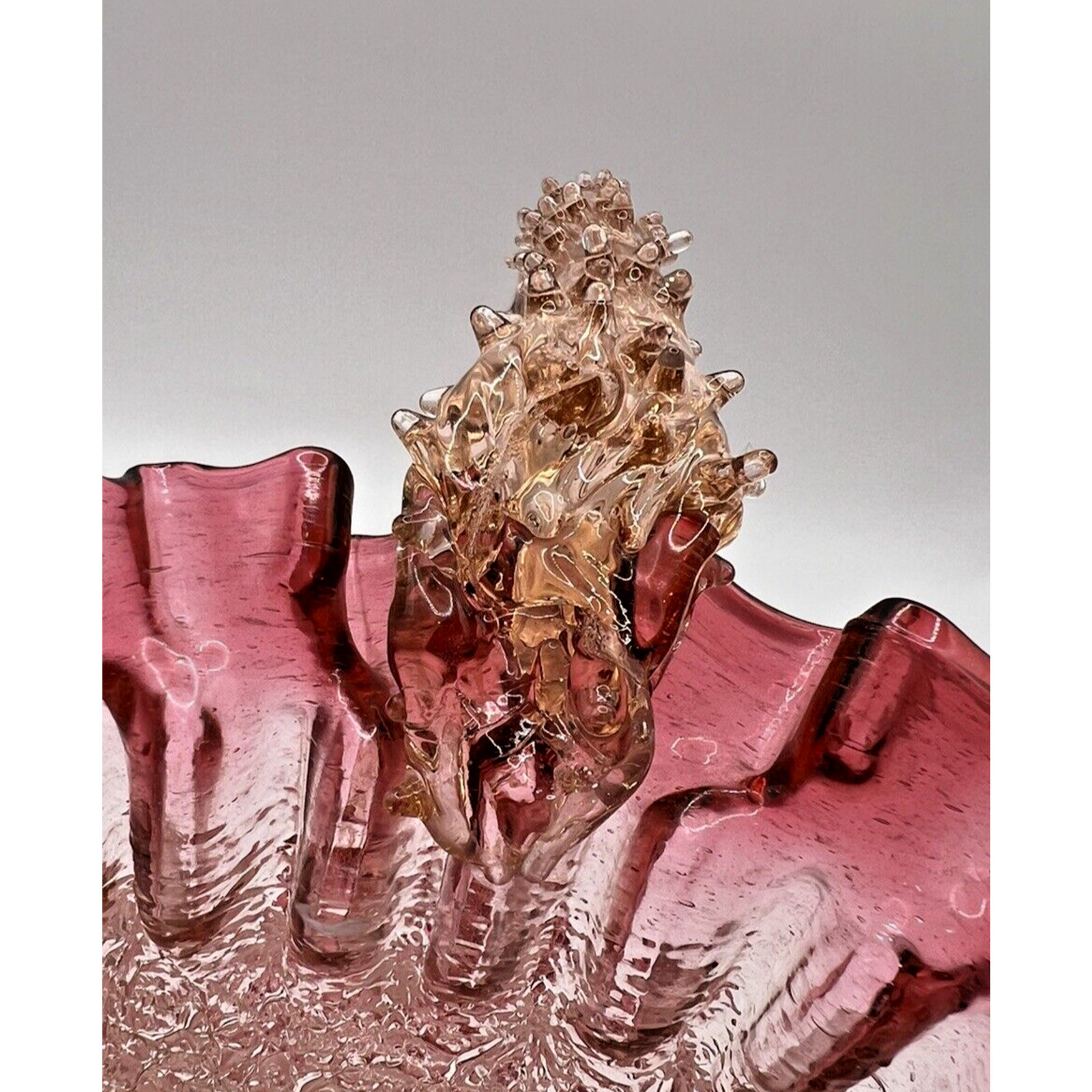 Pink Crackle Glass Basket Thorn Handle Overshot Cranberry Antique 8”