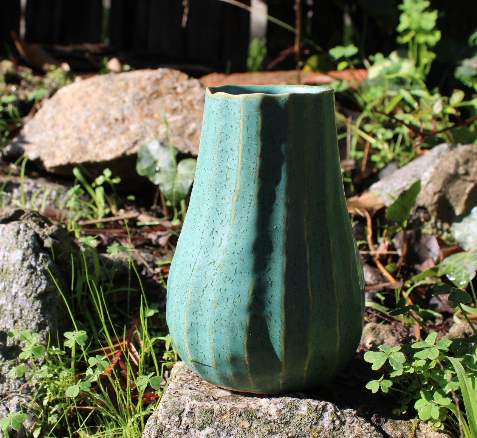 Textured Green Ceramic Vase Cactus Style Art Pottery by Vaarni