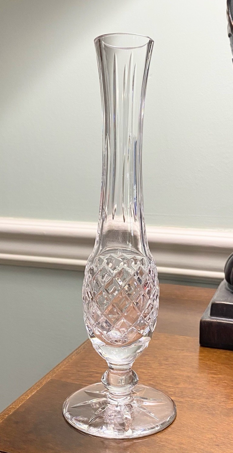 Vtg Waterford Crystal 9 ” Footed Bud Vase Classic Diamond Crisscross Vertical