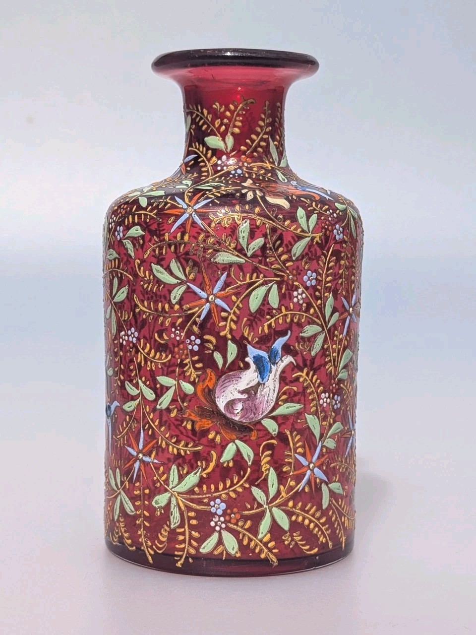 Antique 19th Century Moser Enamelled Gilt Ruby Glass Bottle/ Vase Persian Style