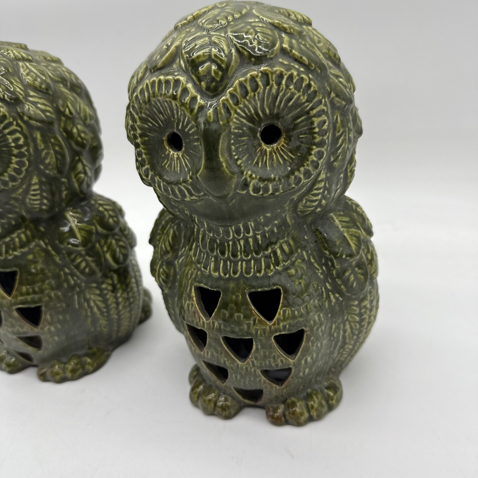 Lot 2 Vintage Brush McCoy Pottery OWL Green Lantern Light Retro MCM