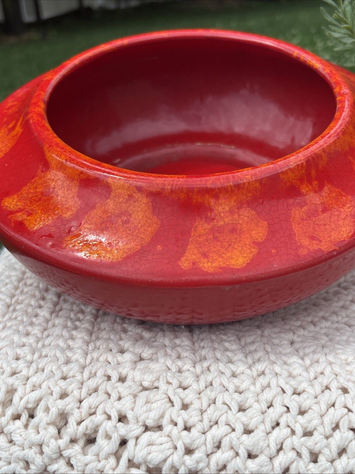 CALIF USA 60s VTG MCM Hot Lava drip Glaze Orange Red Planter Bonsai Pottery NAC
