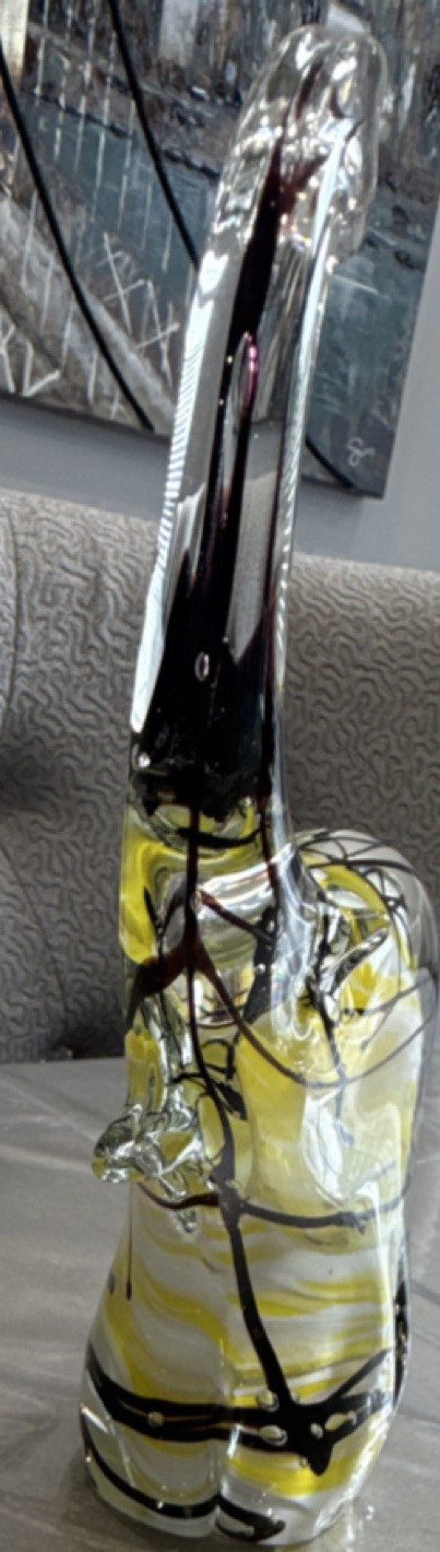 Art Glass Figurine Yellow Black Abstract Decorative Glossy Finish