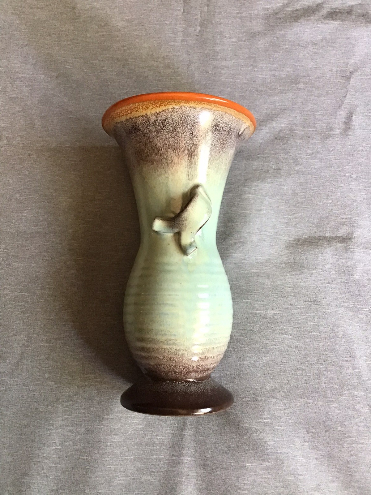 Vintage Steuler Keramic West Germany Ceramic Drip Glaze Vase Mint Green Brown