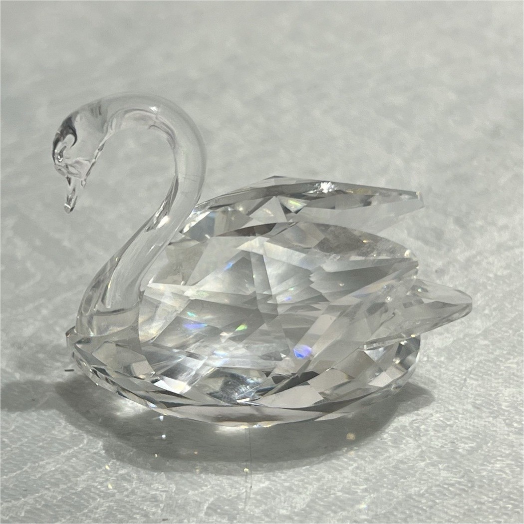 Vintage Swarovski Crystal Swan Figurine Block SC Logo Mark Retired 1970s/1980s