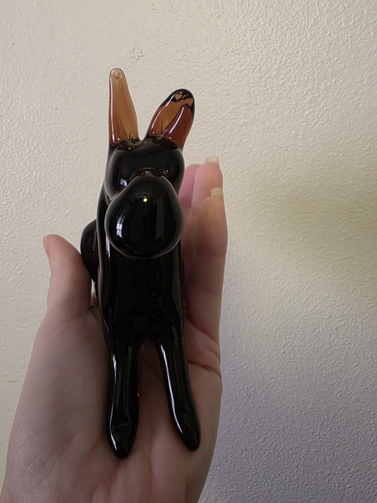 Brown Glass Puppy Dog Figurine Doberman Pinscher