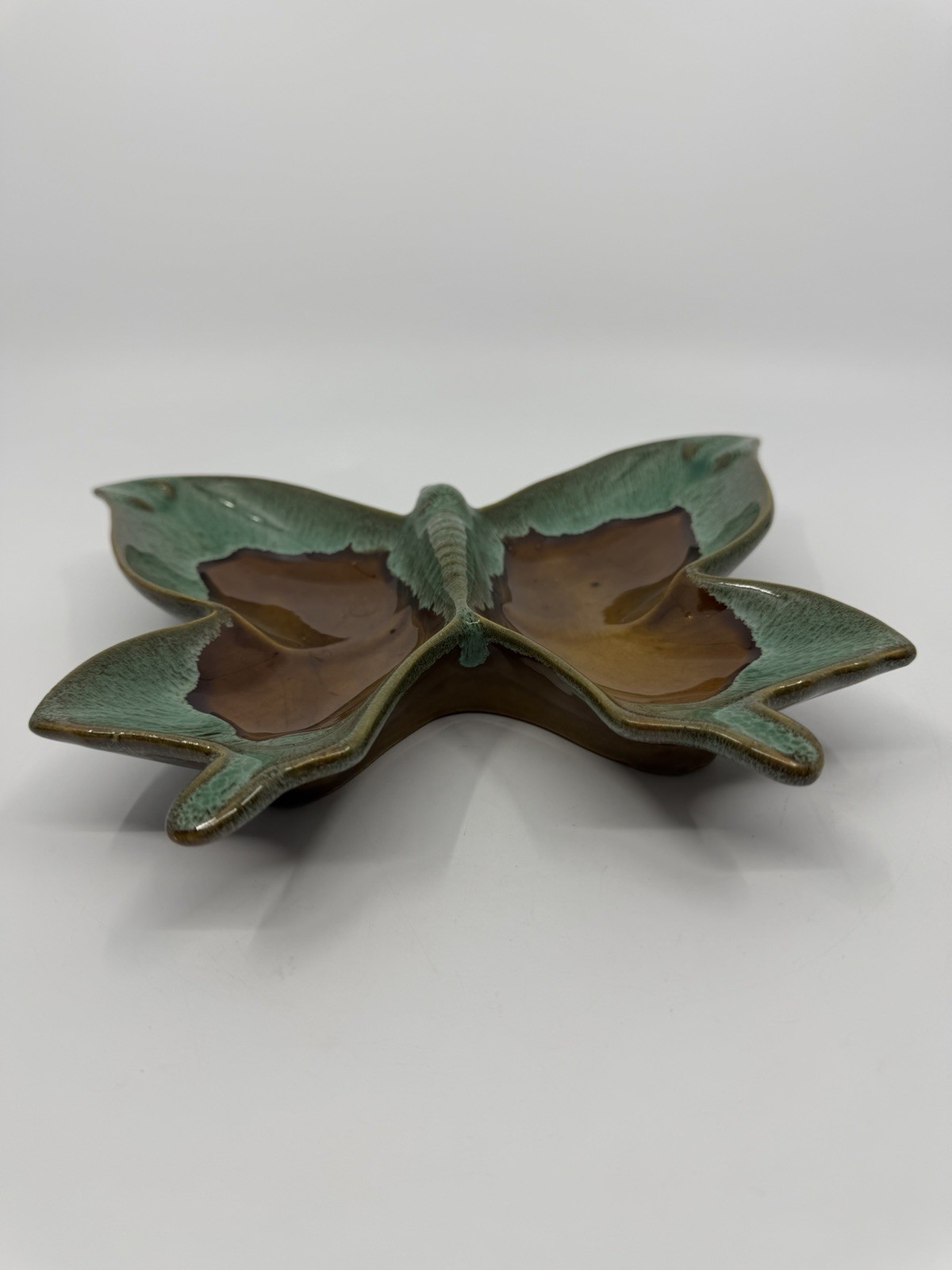 Vtg MCM Brown & Green Van Briggle Pottery Butterfly Ashtray Colorado USA