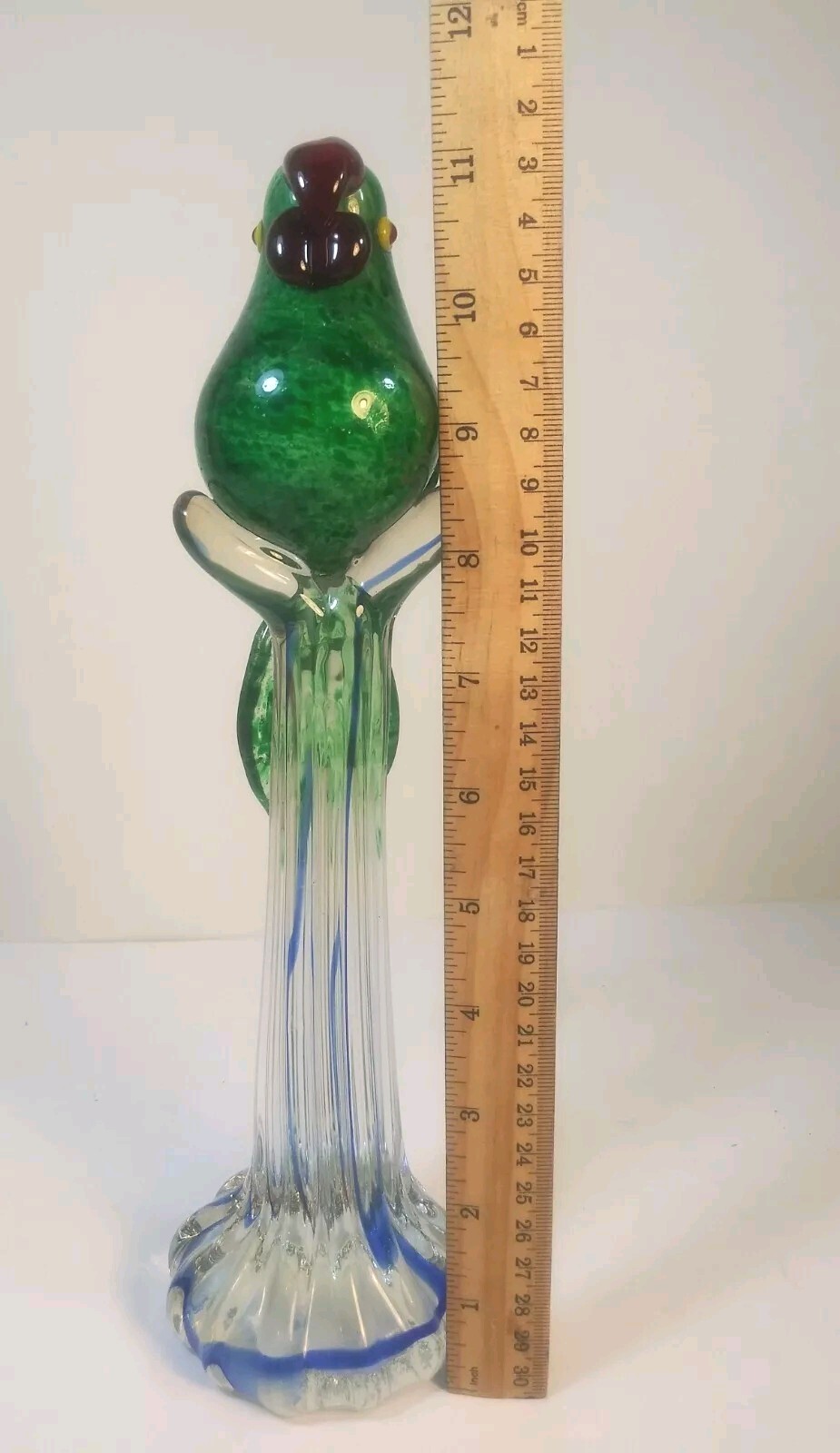 Hand Blown Green Glass Parrot Art Glass 11.5 Inches Tall