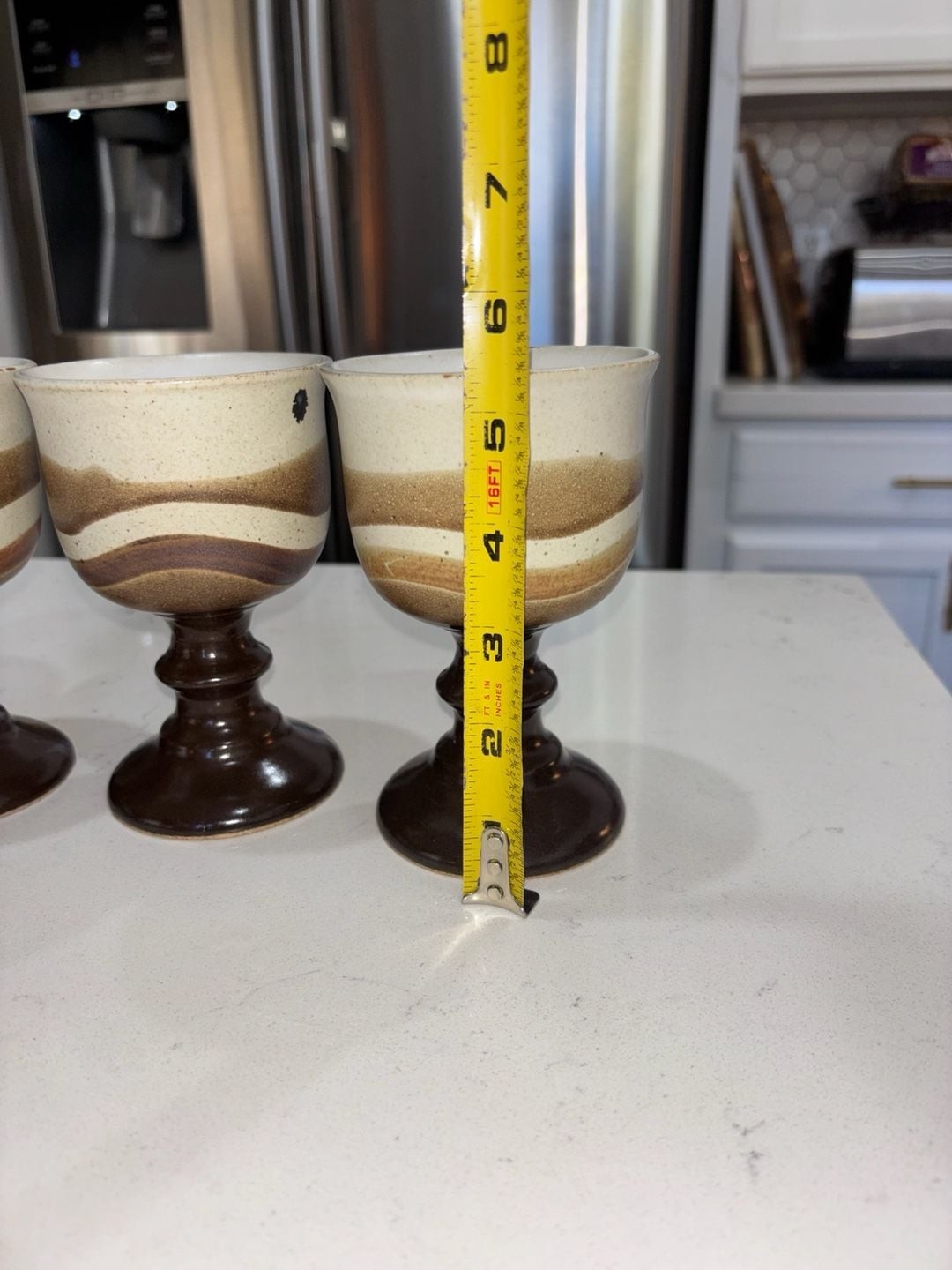 Vintage Otagiri Stoneware Goblets Brown and Cream Swirl 5.5” Set of 3