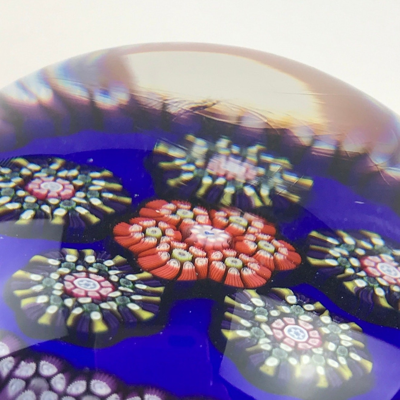 Perthshire 1975C Millefiori Circlets Cane Clusters Ring Blue Ground Paperweight
