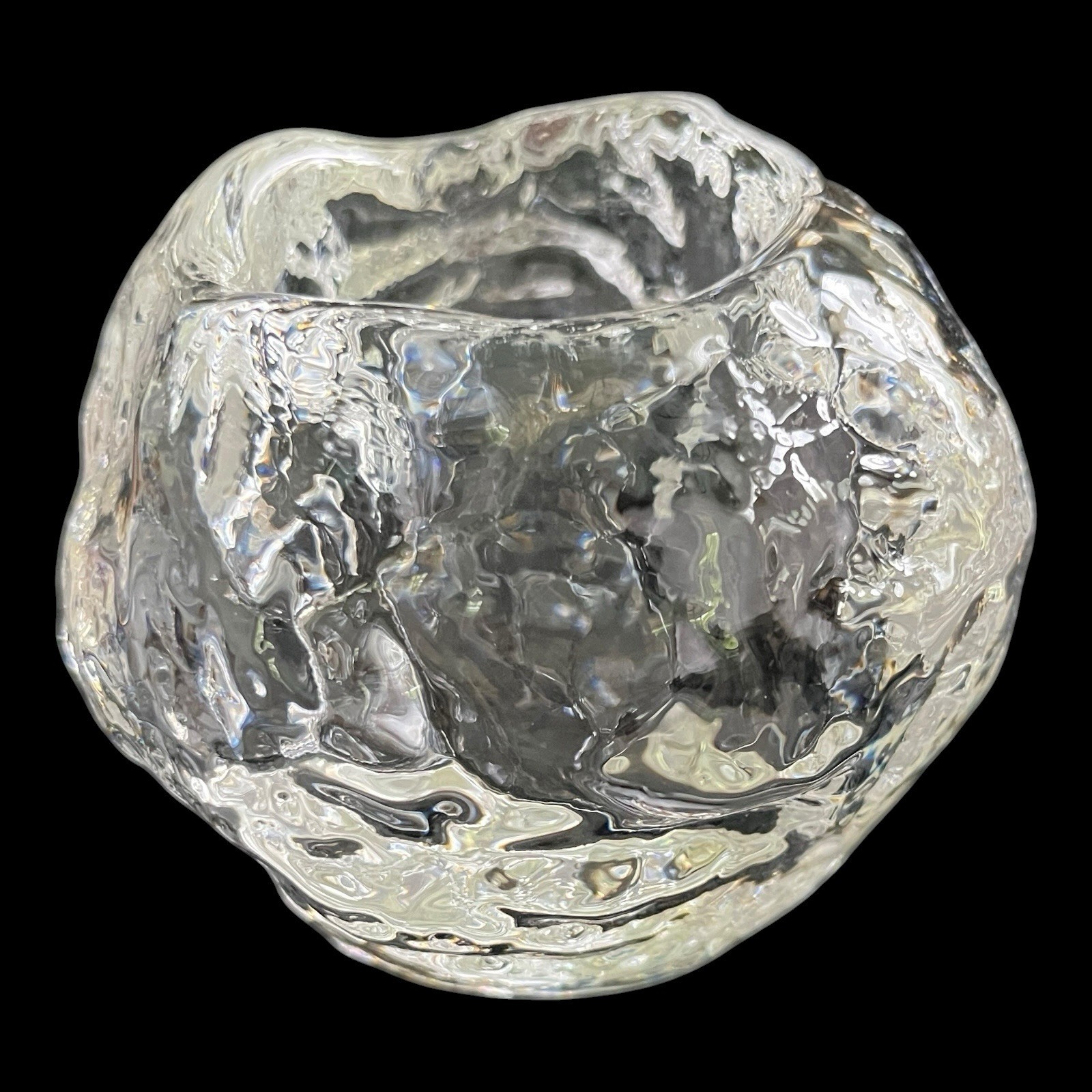 KOSTA BODA Snowball Candle Holder Glass Crystal Votive Texture Clear 3.5”x2.75”