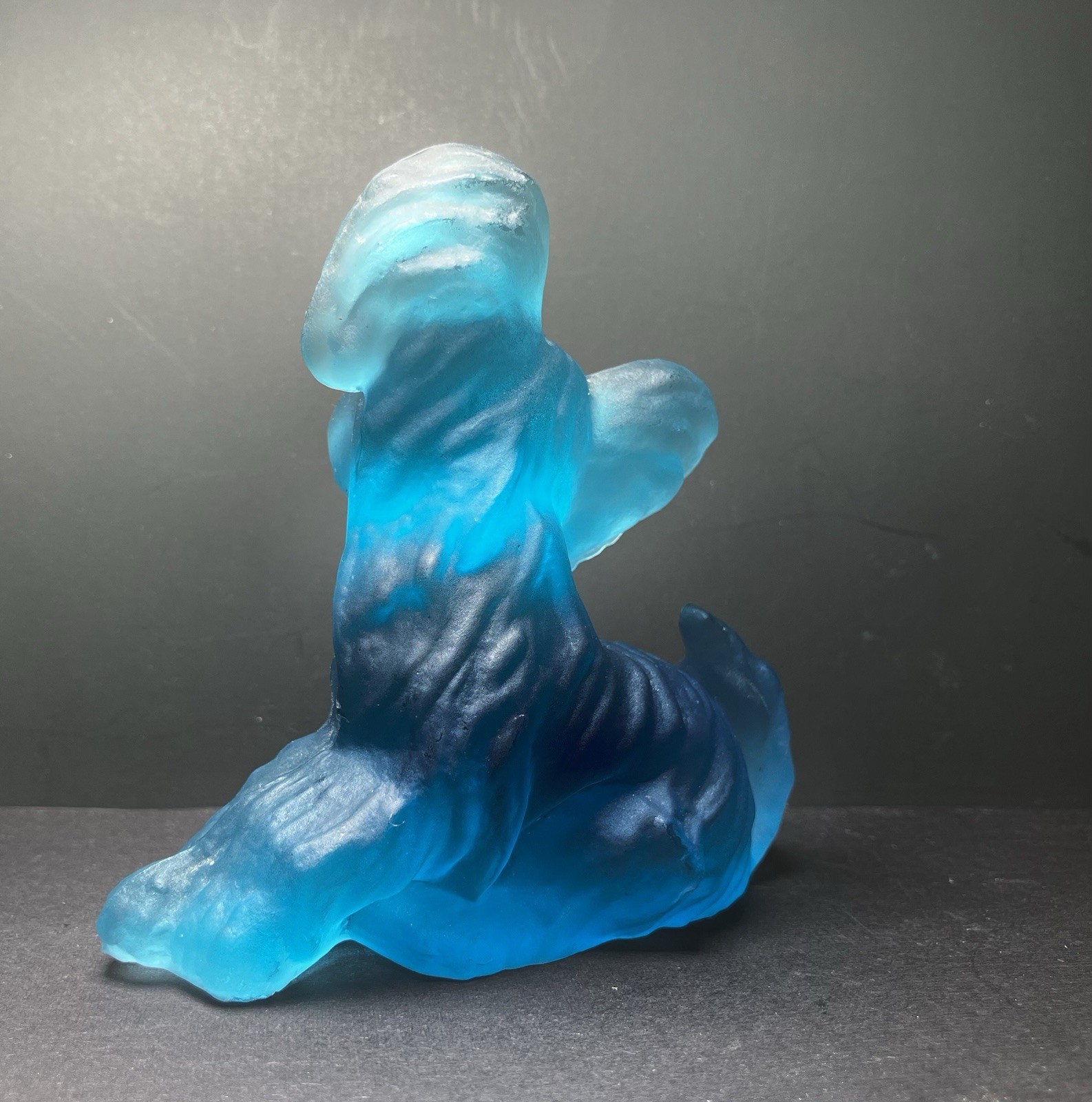 Vintage Blue Glass Dog Art Glass Figurine * Small Dog * Dogs * Big Ears * Cute *