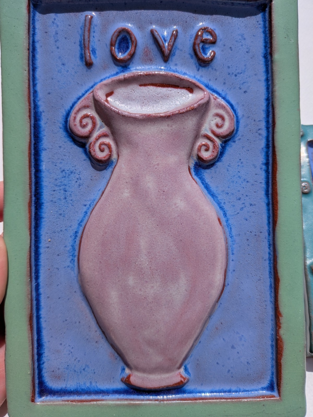 2 Eartha Handmade Pottery Glaze Terracotta Tiles Celebrate & Love Bee Vase Motif