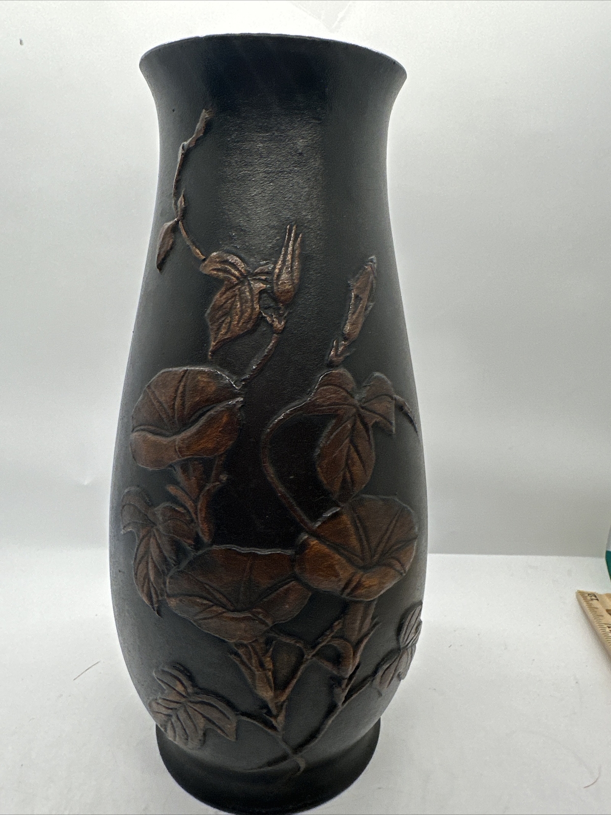 Japanese Toyo Black Ceramic Pottery Vase 9.5 Inches MCM