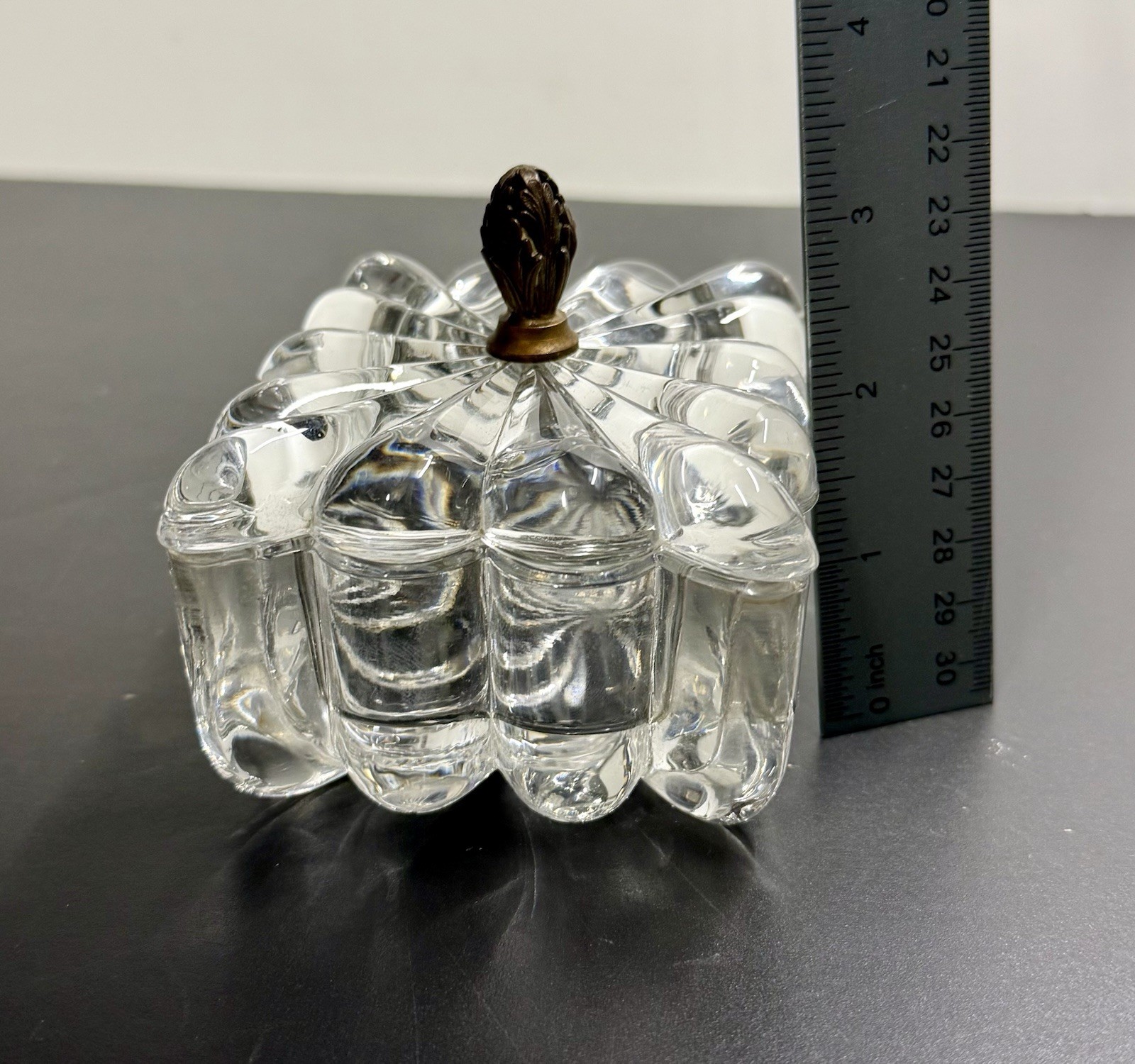 Heisey Crystolite Style Clear Glass Lidded Decorative Box Brass Metal Handle