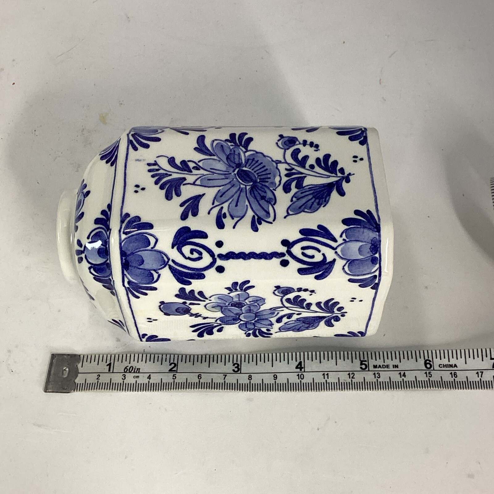 D.P Delft Blue Floral Hand Painted & Signed Mini Jar Missing Lid Holland 5”