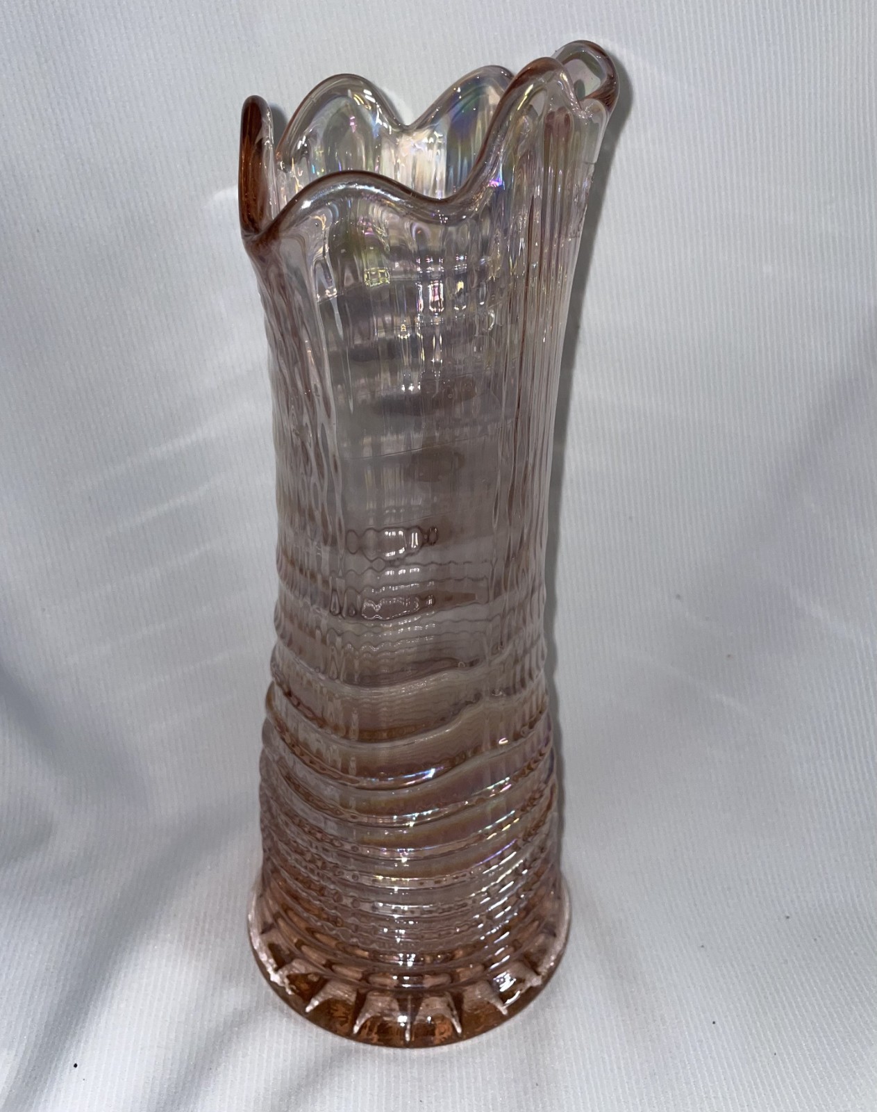 ink Ripple Swung Glass Vase 10 Inches High Imperial Glass Co. Iridescent