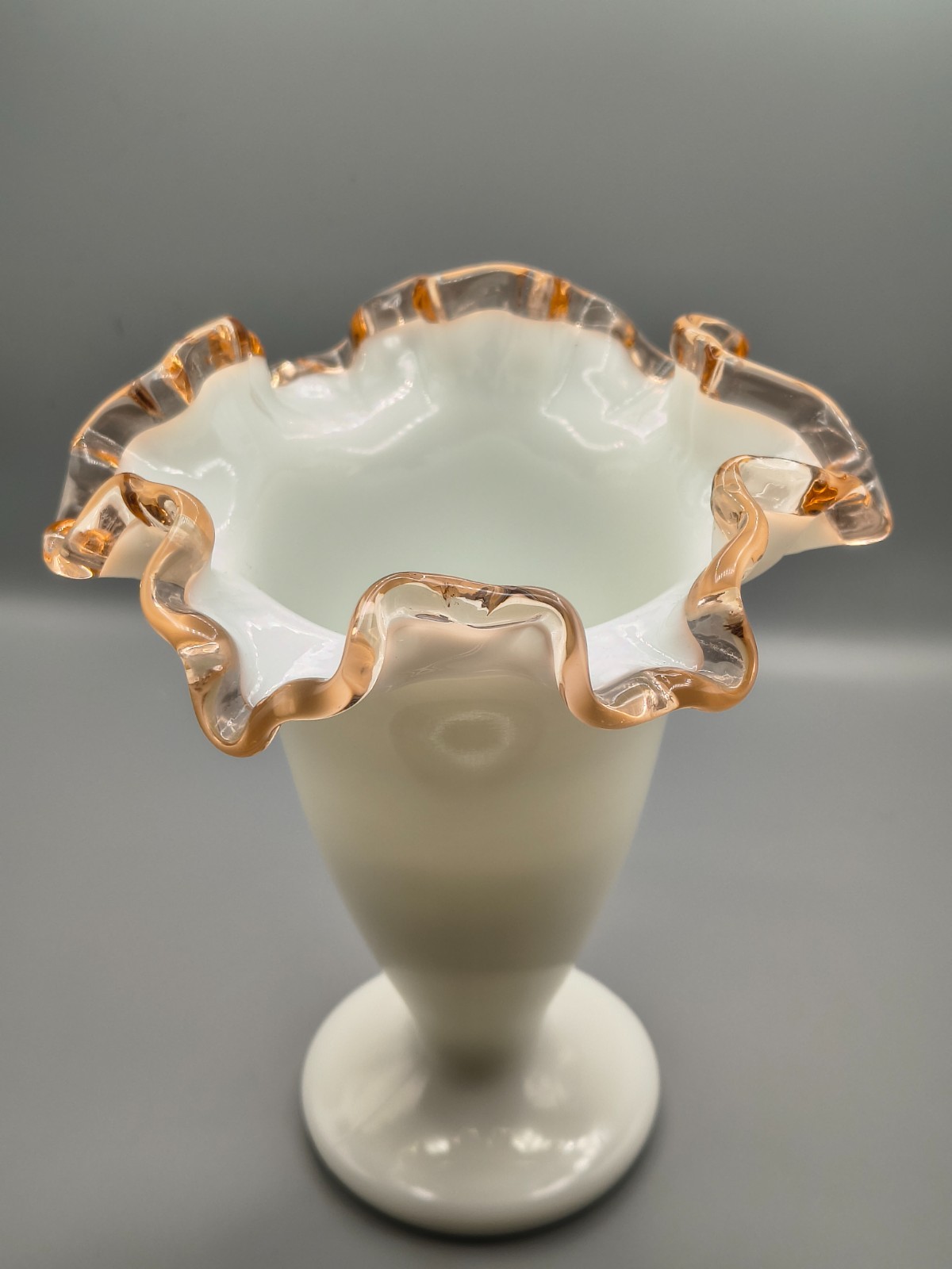 Vntg Fenton Rose Crest Double Crimped Trumpet Vase – **Unusual Color Variation**