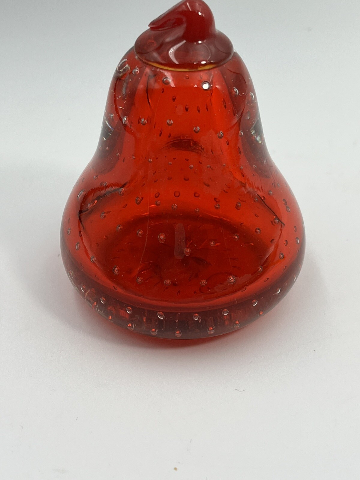 Glass Pear Fruit Controlled Bubble Bulicante Paperweight West Germany Cadmium