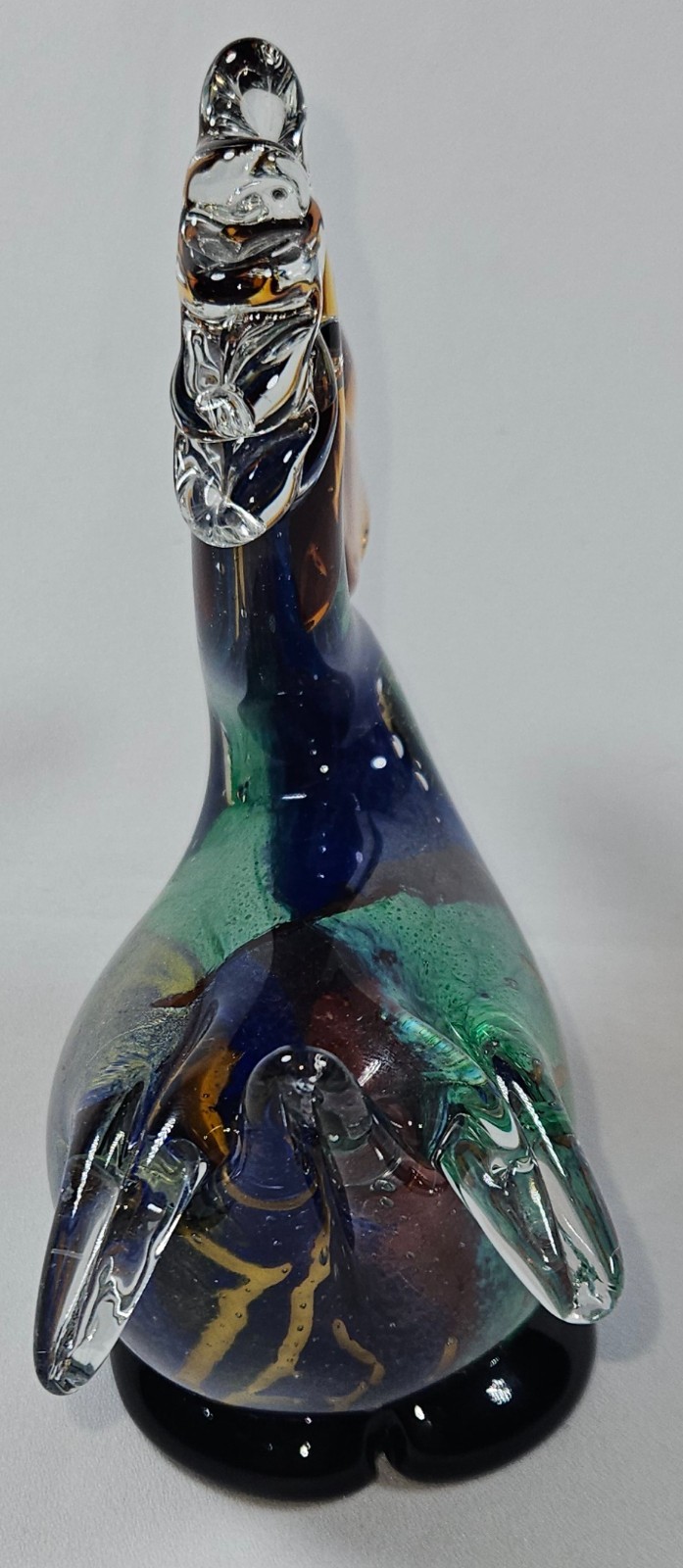 Murano Style Art Glass Pelican Paperweight Nautical Decor Multi-Colored