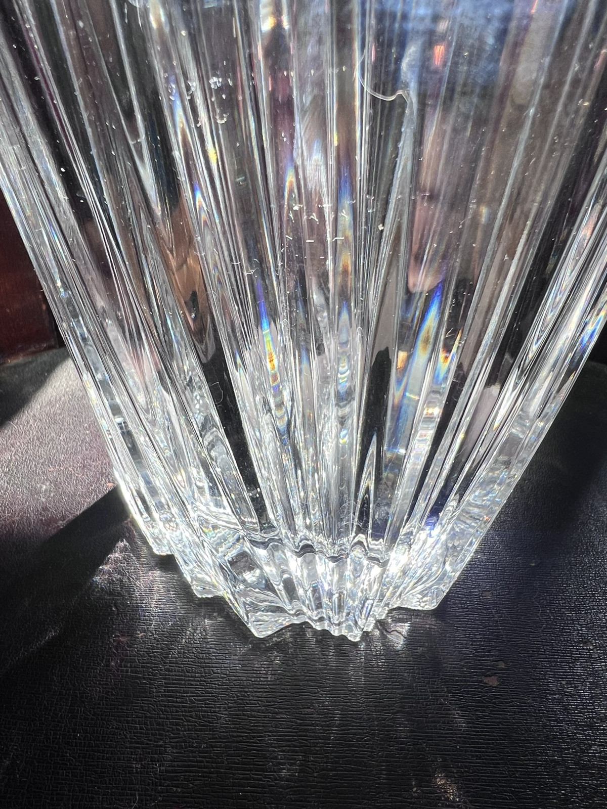 VTG Large Crystal Glass Vase Cristal D’Arques Valmont? Ribbed 9.75″ Elegant Flaw