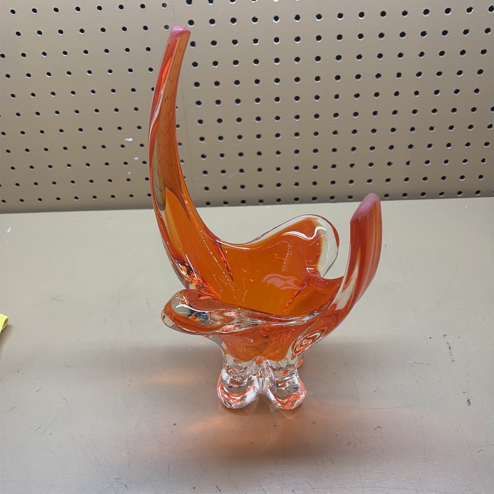 VTG ORANGE Lorraine Chalet Art Glass-MCM-Hand Blown-Canadian- Damaged