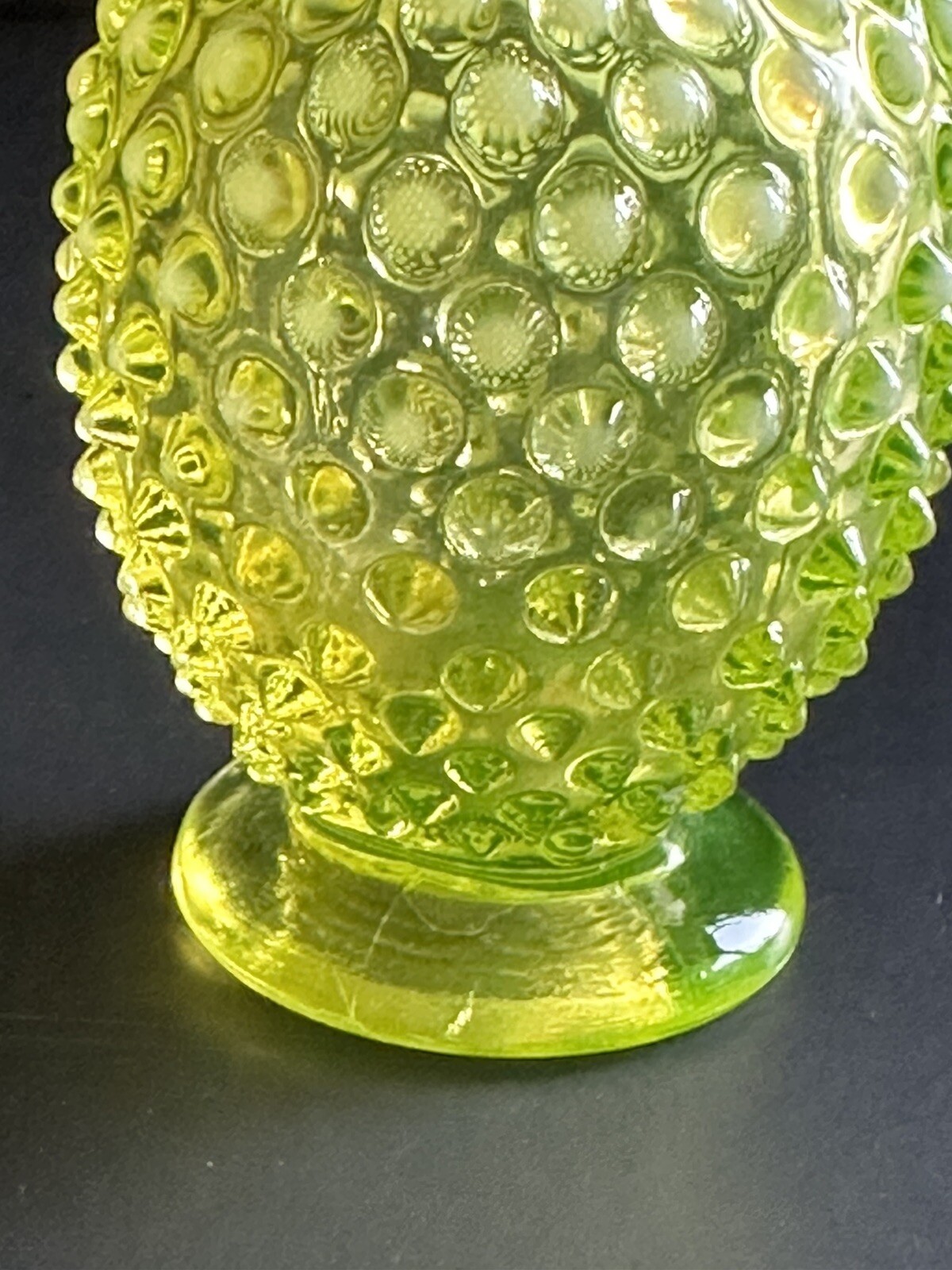Fenton Vaseline Hobnail Topaz Opalescent Glass Flower Bud Vase 1940s Vtg #3855