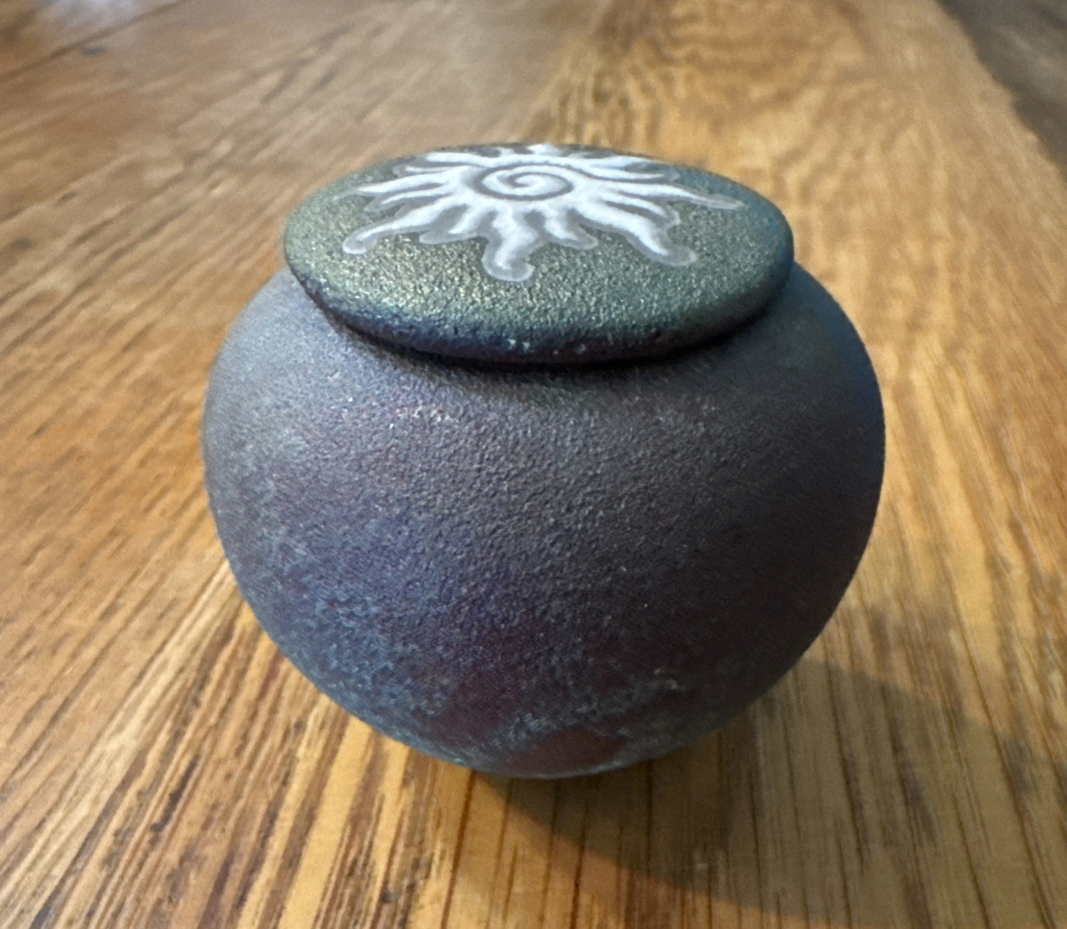 J Diller Pottery Raku Iridescent Trinket With Lid Small 2 Inches Signed Colorful